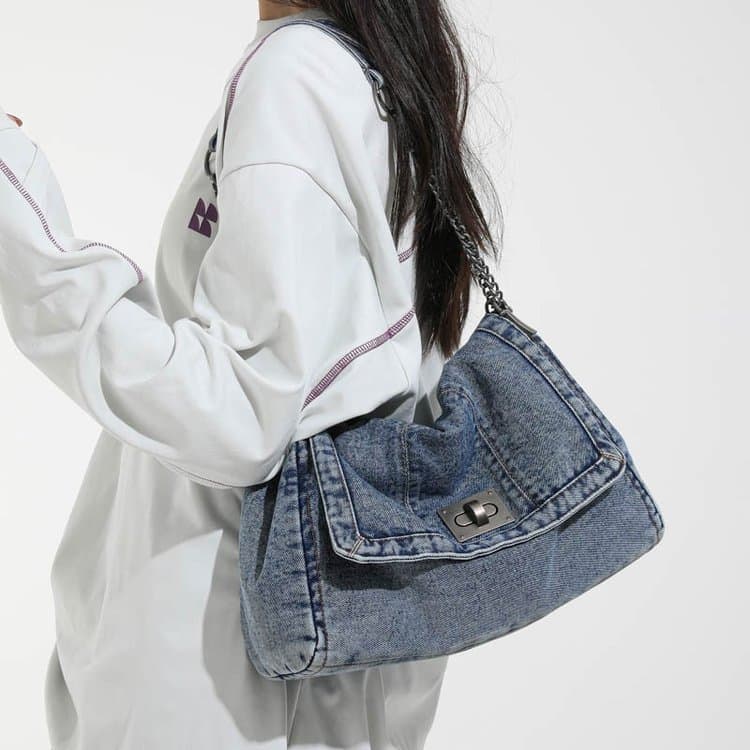 Cross-border Denim Bag for Women 2026 Summer New Fashion Chain Bag Large Capacity Tote Bag Shoulder Crossbody Bag