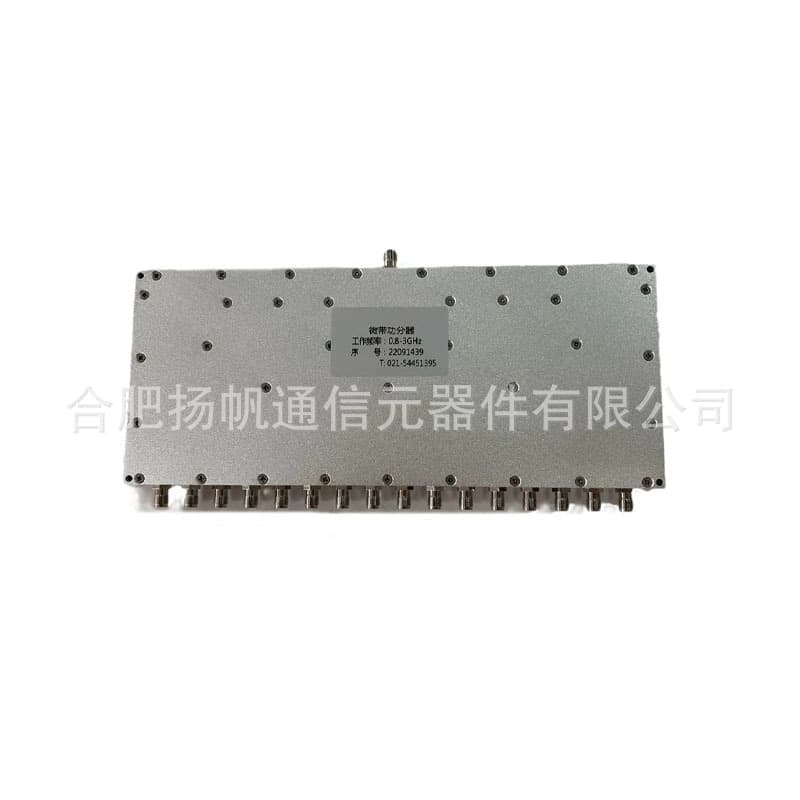 800-3000MHz, 20W, 14.5dB insertion loss, low VSWR, 16-channel microstrip power divider, SMA female interface.