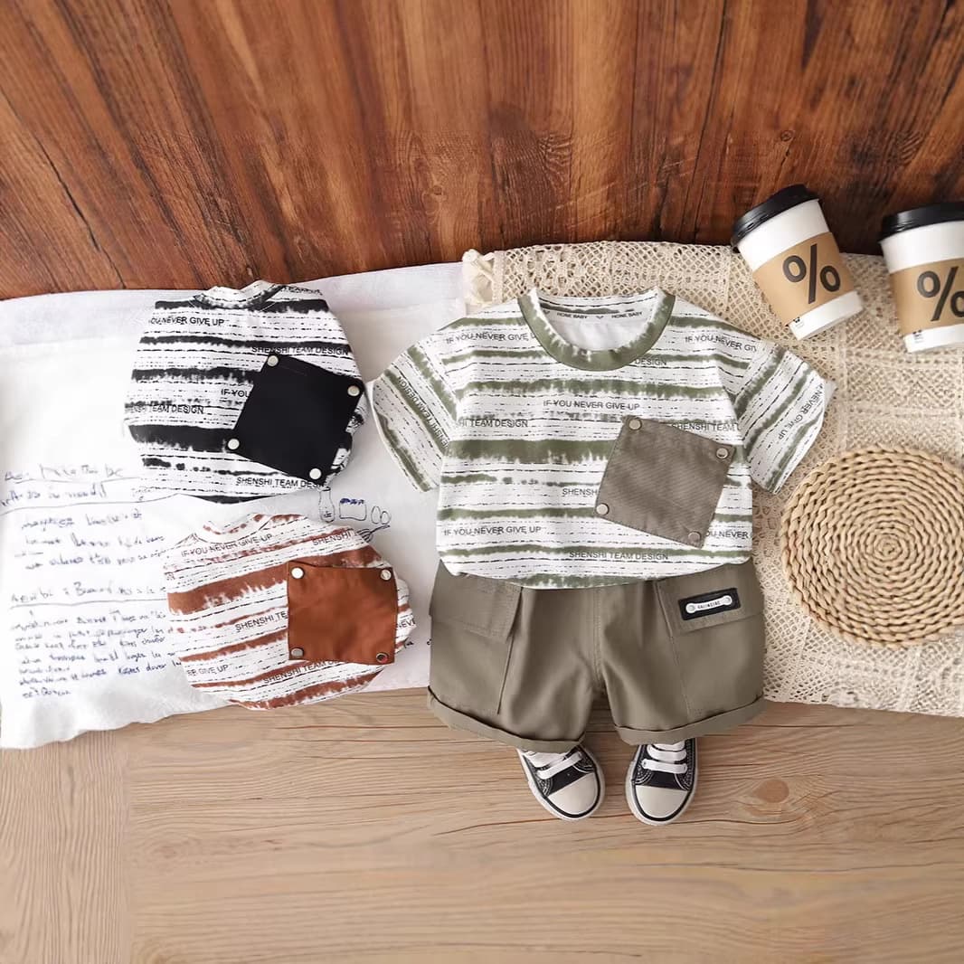 Boys Summer Fashion Brand Set 2026 New Style Little Boy Summer Short Sleeve T-Shirt Shorts 2-Piece Set