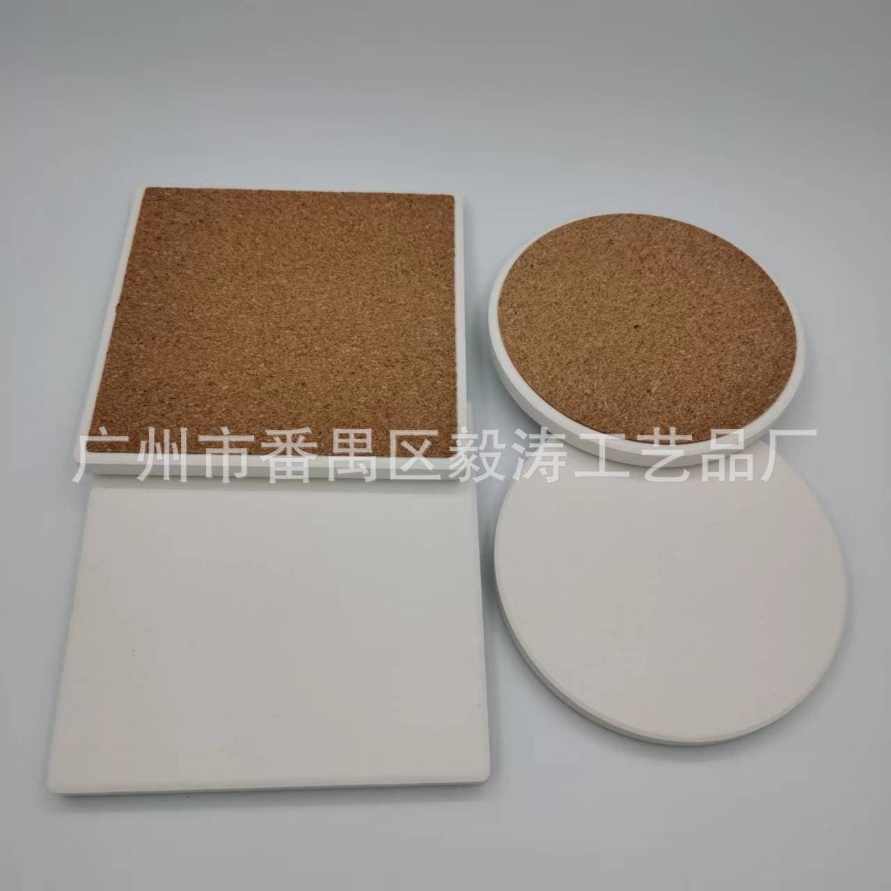 Factory In-Stock Unglazed Blank Ceramic Absorbent Coaster, Placemat Wholesale Heat-Insulation Pad Cork Absorbent Cup Holder White Blank