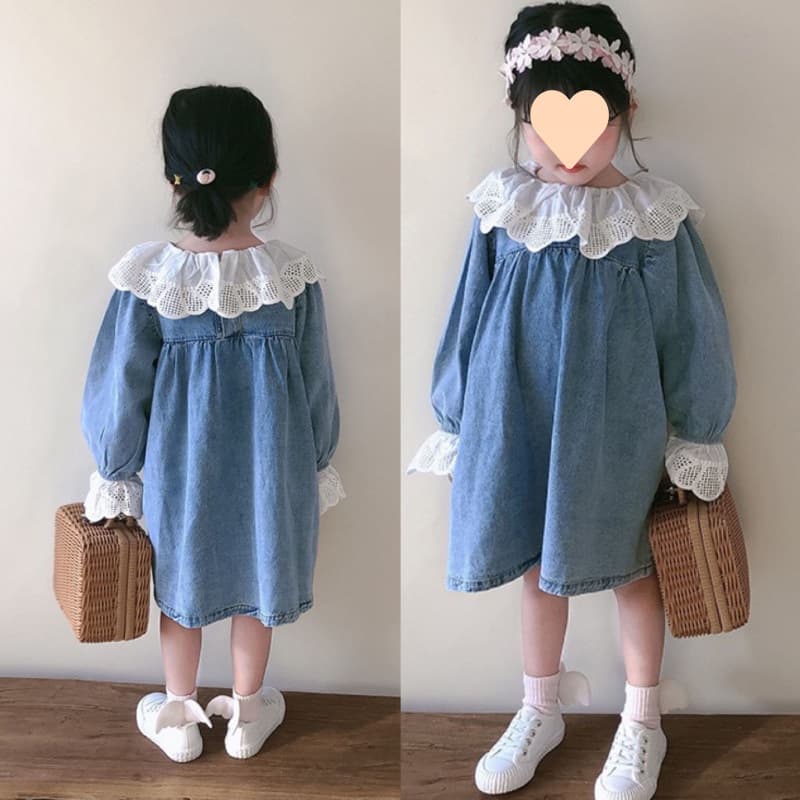 Children's Sweet Dress Autumn Style Girls Lace Denim Skirt 3-8 Years Old Kids Clothing Drop Shipping