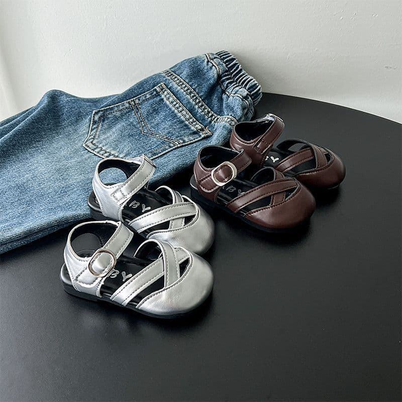 Summer children's half sandals soft bottom baby girl Velcro princess shoes baby summer sandals little girl beach shoes