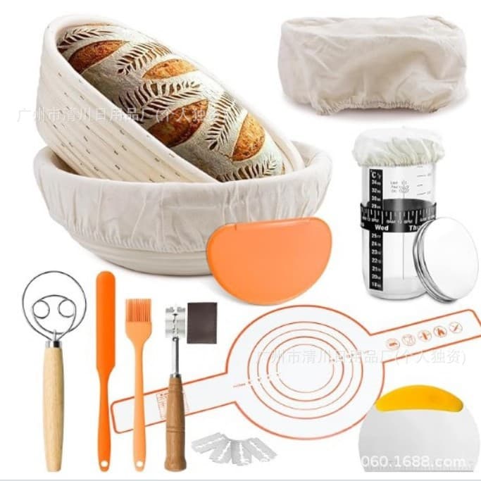Cross-Border Rattan Bread Proofing Basket 10-Piece Set European Proofing Bowl Indonesian Rattan Woven Artisan Bread Storage Basket Natural