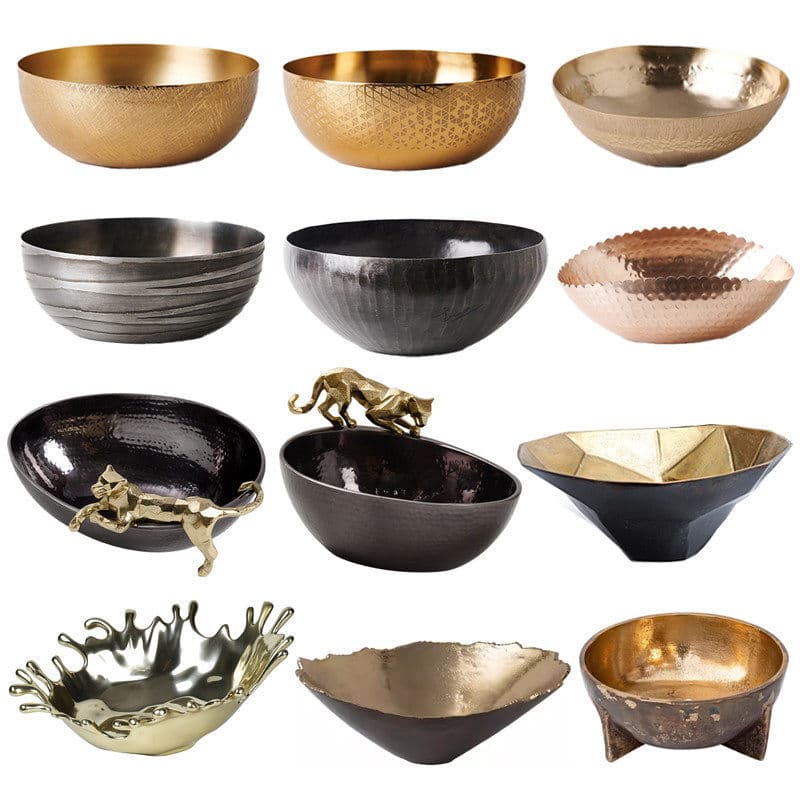 Indian Fruit Bowl Exquisite Metal Decorative Bowl Ornament Light Luxury Gold Black Storage Flower Pot Vase Decoration