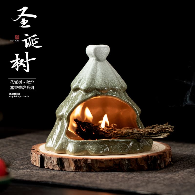 Creative Christmas Tree Ceramic Fireplace Home/Office Aroma Diffuser Sacred Wood Sage Burner Ambient Incense Burner