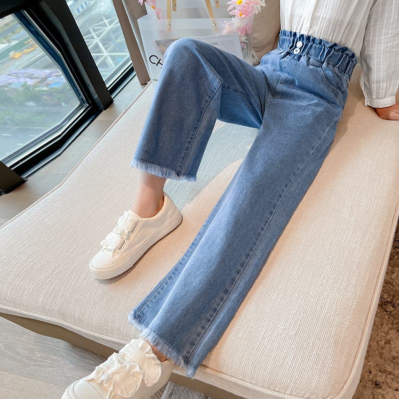 Cross-border wholesale children's pants spring autumn girls' mid-older kids high-waist jeans wide-leg pants trendy Korean style