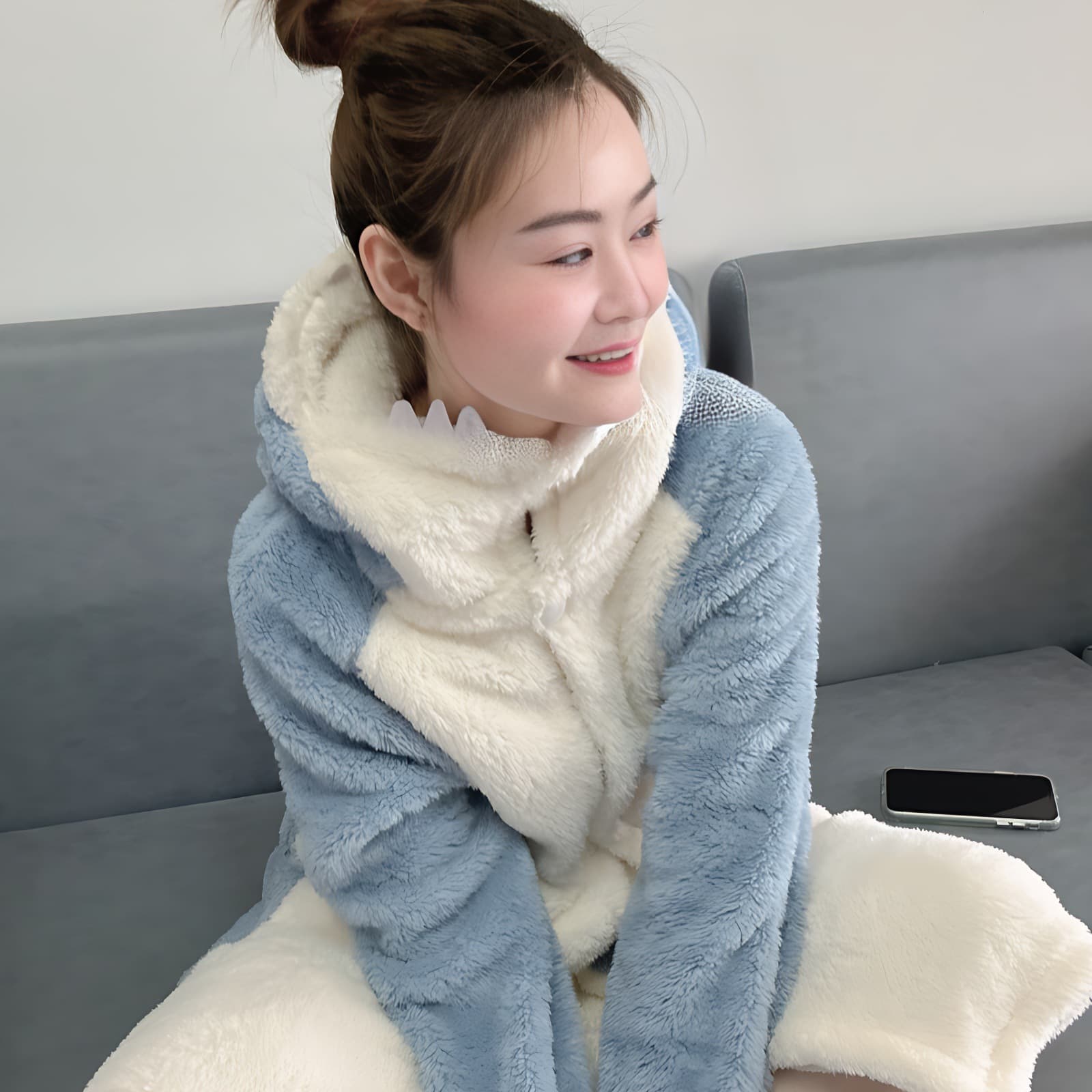 Ins Shark Pajamas Women Autumn Winter Coral Fleece Cartoon Couple Bathrobe Long Homewear Thick Coral Fleece