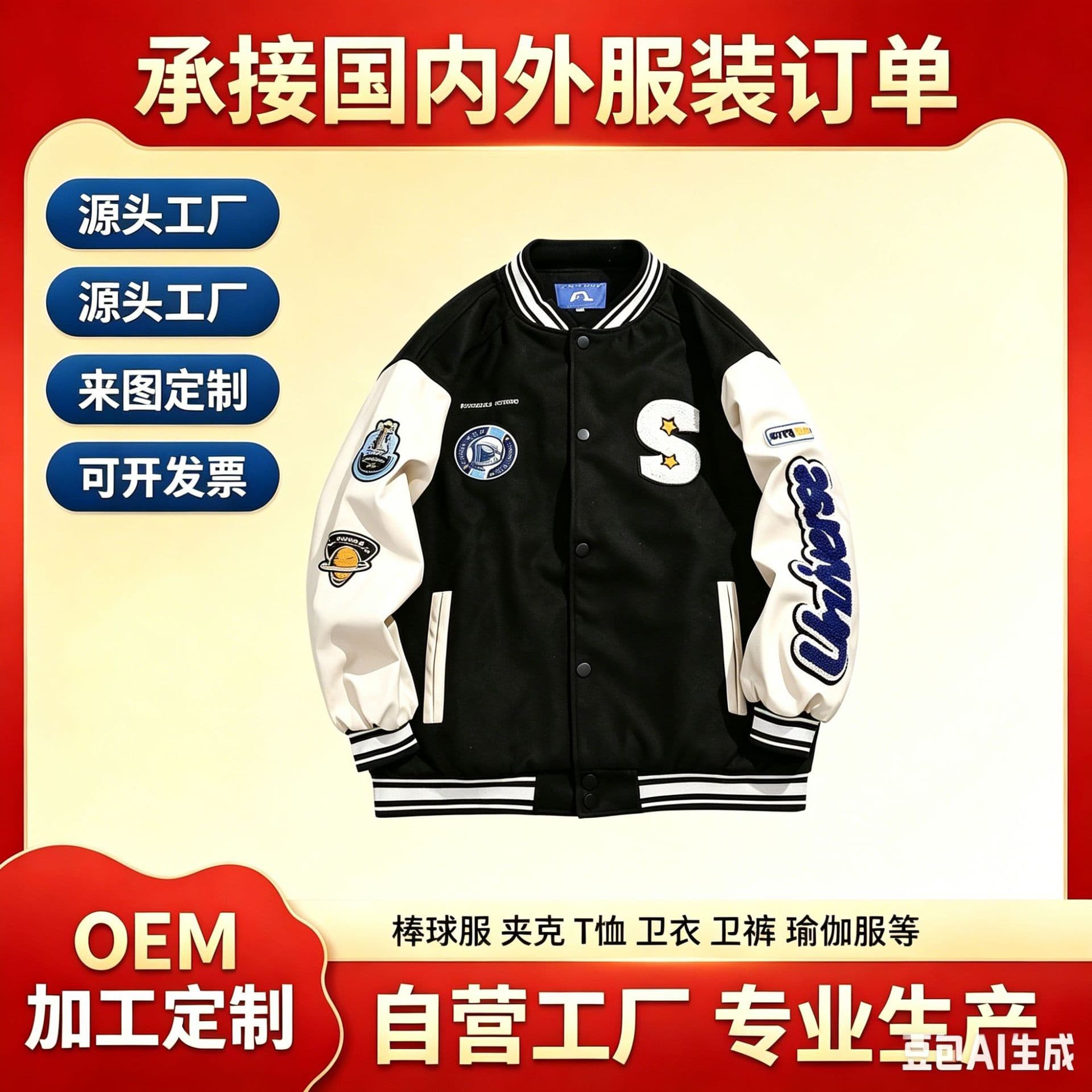 American Retro Baseball Jacket for Men Spring Autumn New Embroidered Color-Block Jacket Loose Trendy Coat Youth Student Style