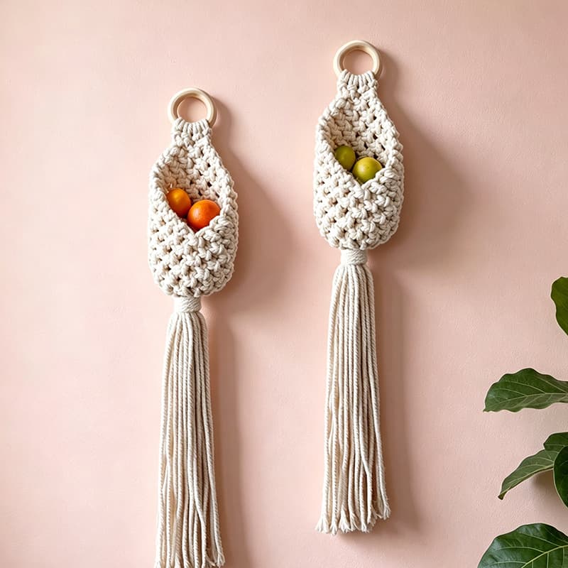Cross-border cotton rope teardrop mesh tapestry Nordic hand-woven bird's nest wall hanging small flower pot planter storage bag