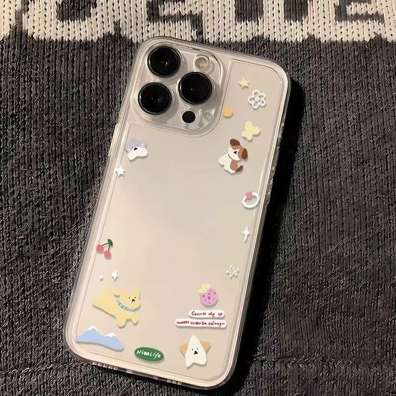 Cartoon Dog Flower Space Simple Style Mobile Phone Case for Apple 16 pro 15 pro Max 14 15 TPU Full Cover Anti-Fall And Wear