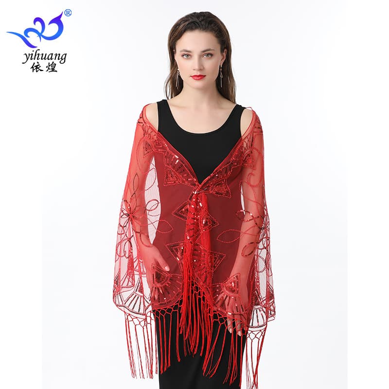 1920s handmade tassel shawl sequined vest evening dress party ball cheongsam outer layer European and American style thin shawl