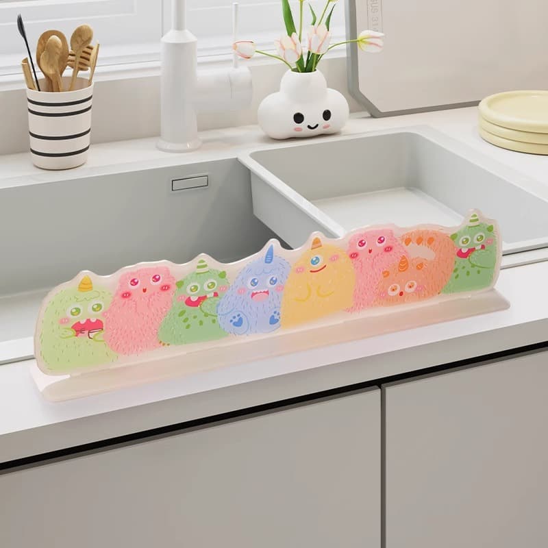 Acrylic Cartoon Splash Guard, Waterproof Strip for Dish Sink with Kitchen Edge Water Separation