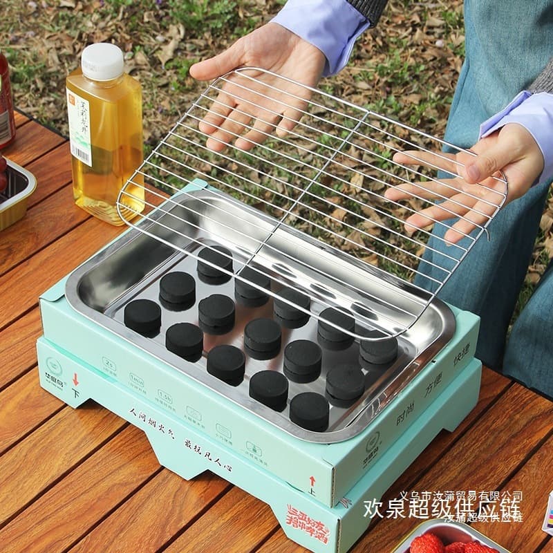 Disposable BBQ Grill, Smokeless Charcoal Grill for Home, Camping, Portable Outdoor Barbecue Grill