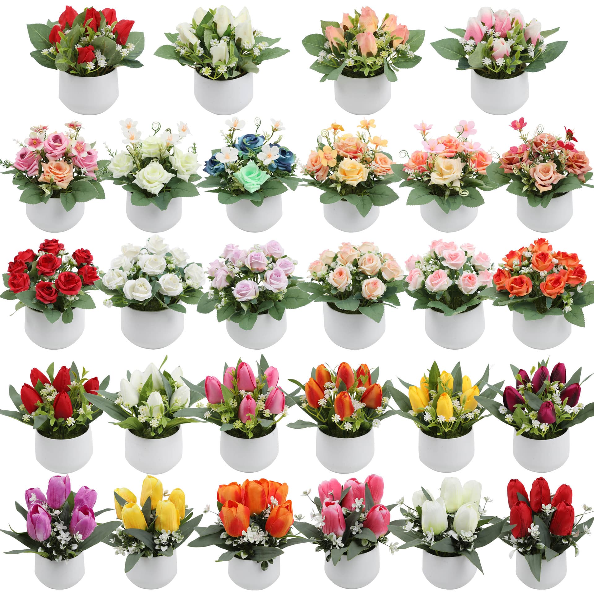 Mini Artificial Flower Potted Plant Set, Small Bonsai for Indoor Office Desk Decoration, Wholesale Artificial Plants