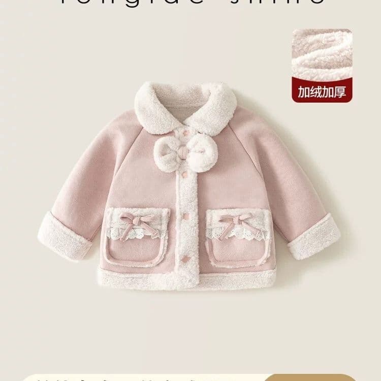 Girls' Thick Warm Coat Autumn Winter New Stylish Sweet Coat Winter Fur Lined Thick Overcoat