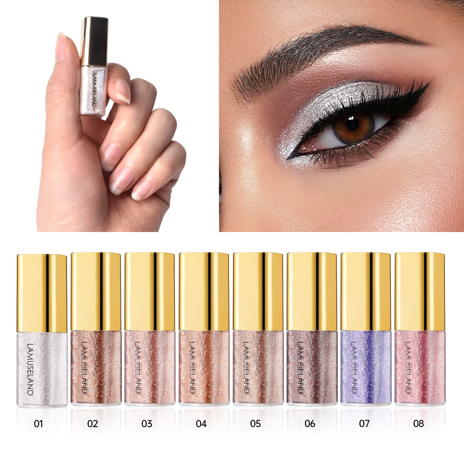 LAMUSELAND Mini Shimmer Eyeshadow 8 Colors AliExpress MSDS Liquid Eyeshadow Affordable Makeup LA4004