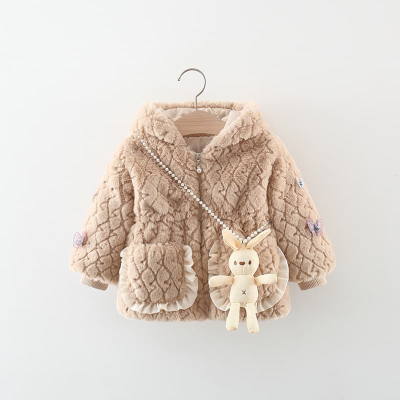 Girls' Autumn/Winter Thin Padded Coat, Kids' Outerwear, Rabbit-Fur Style Knit Sweater, Baby Faux Fur, Export Wholesale