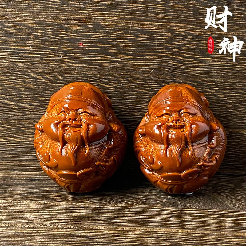 Brazilian olive pit God of Wealth hand-carved piece, imported carving, a pair of antique collectibles, suitable for men and women, as a gift.