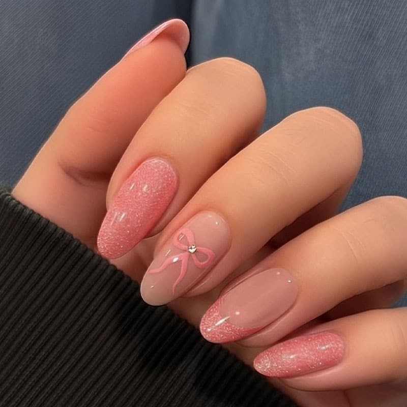 Cross-border Hot Selling Pink Cat Eye Bow Press-On Nails Simple High-End Nail Art Stickers Wearable Nails