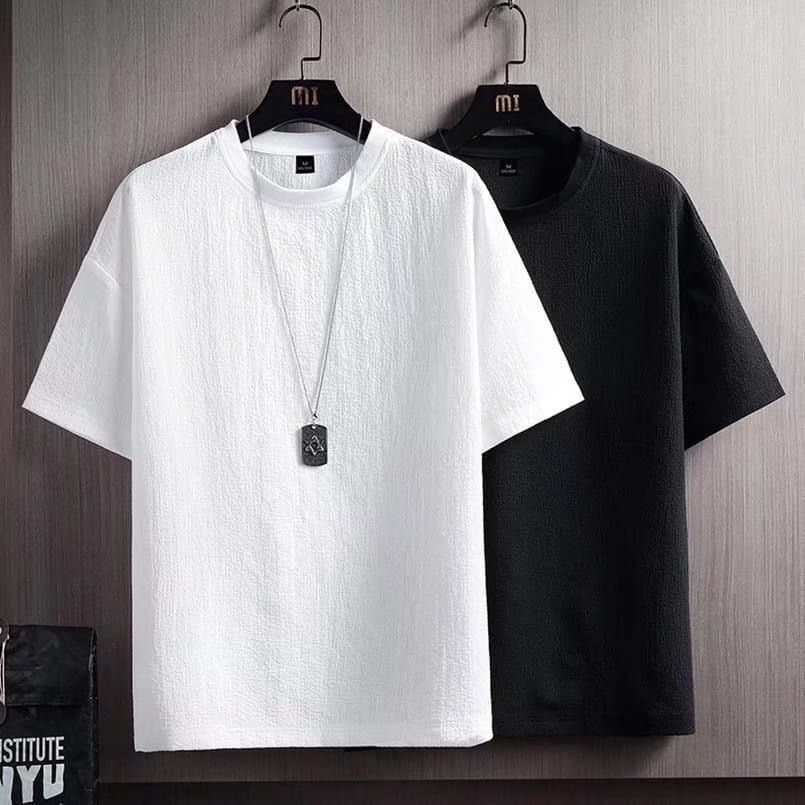 New Summer Half-Sleeve T-Shirt Cotton Linen Short Sleeve T-Shirt Men's Solid Color Loose Fit Undershirt White Three-Quarter Sleeve