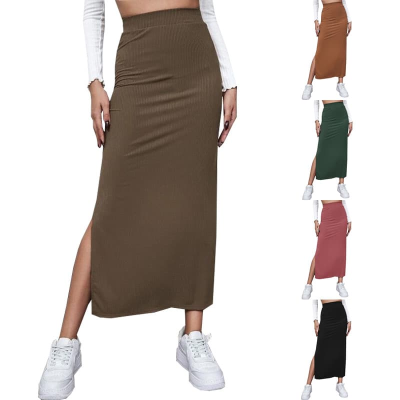 2026 Fall New European and American Women's Solid Color Skirt Amazon Cross-border Trade Bodycon Split Long Skirt