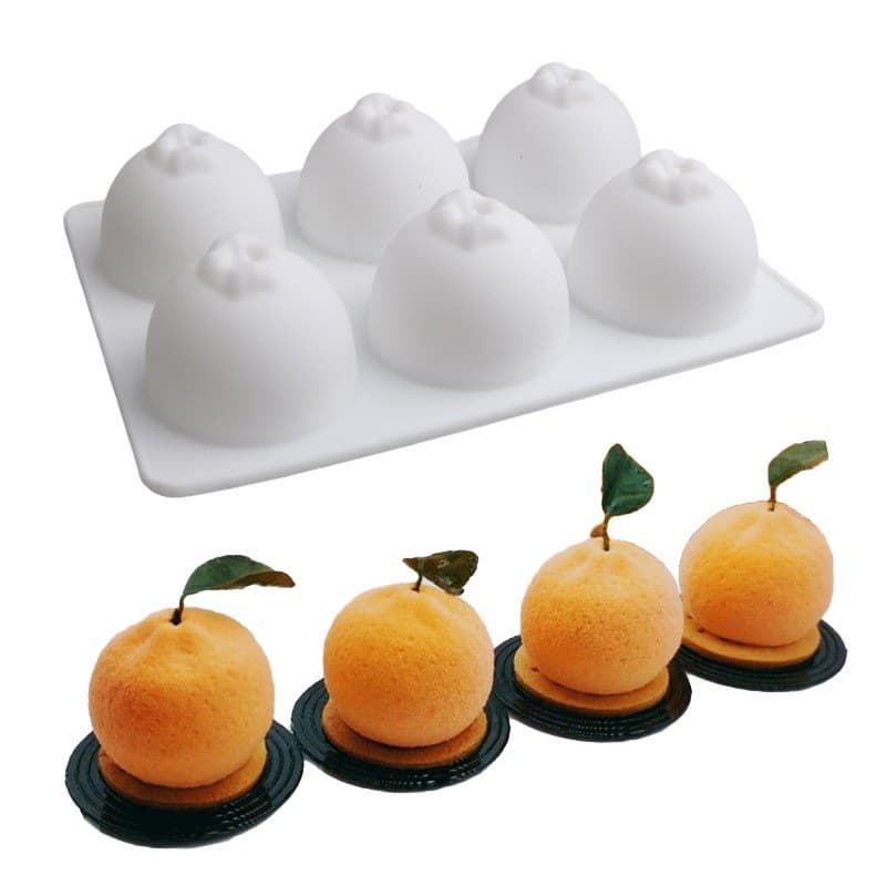 6-Cavity Orange Jelly Mousse Cake Mold Ice Cream Orange Silicone Mold DIY Chocolate Dessert Fondant Mold