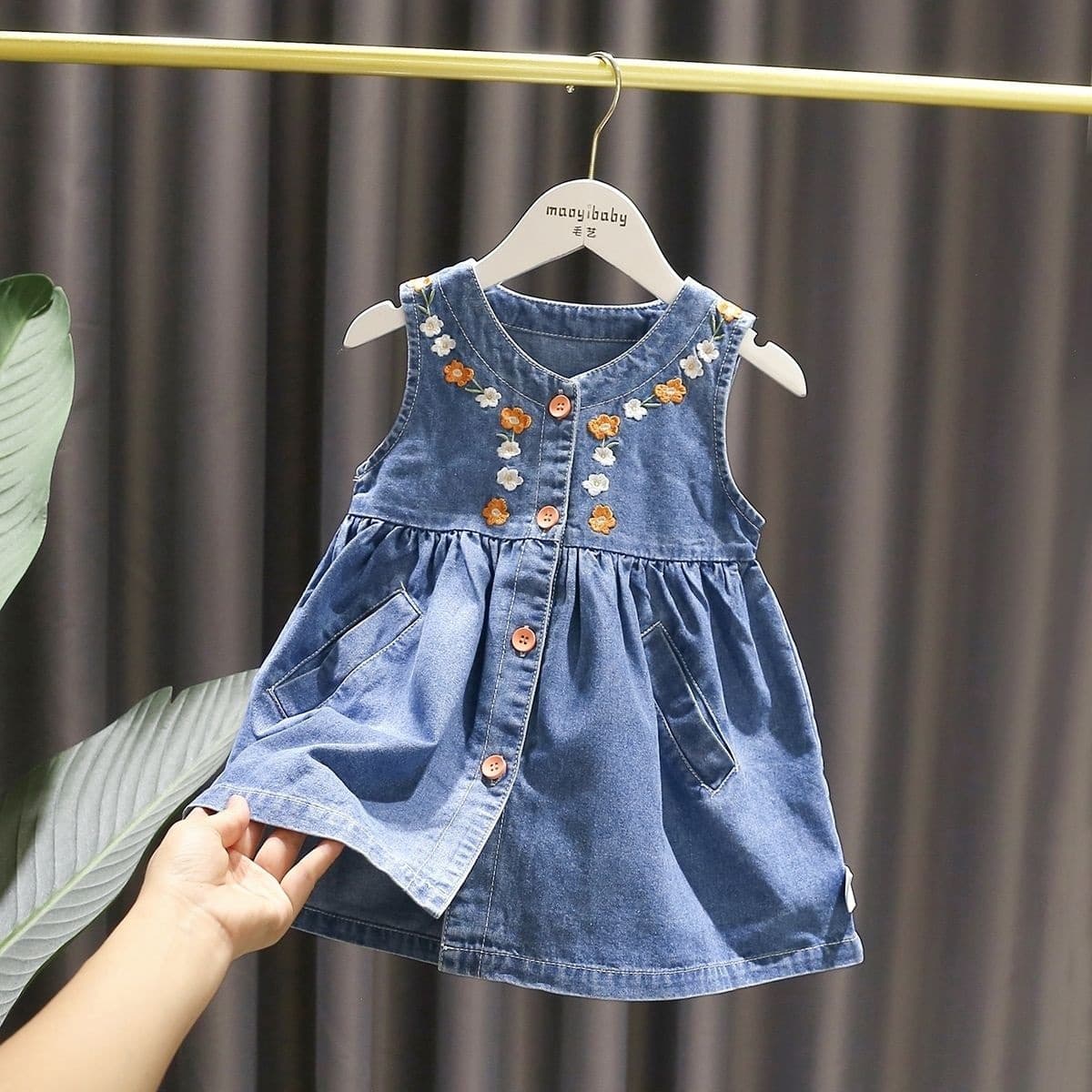 Stylish Embroidered Dress for Baby Girls - New Autumn Style, Korean Style, Trendy Denim Vest Dress