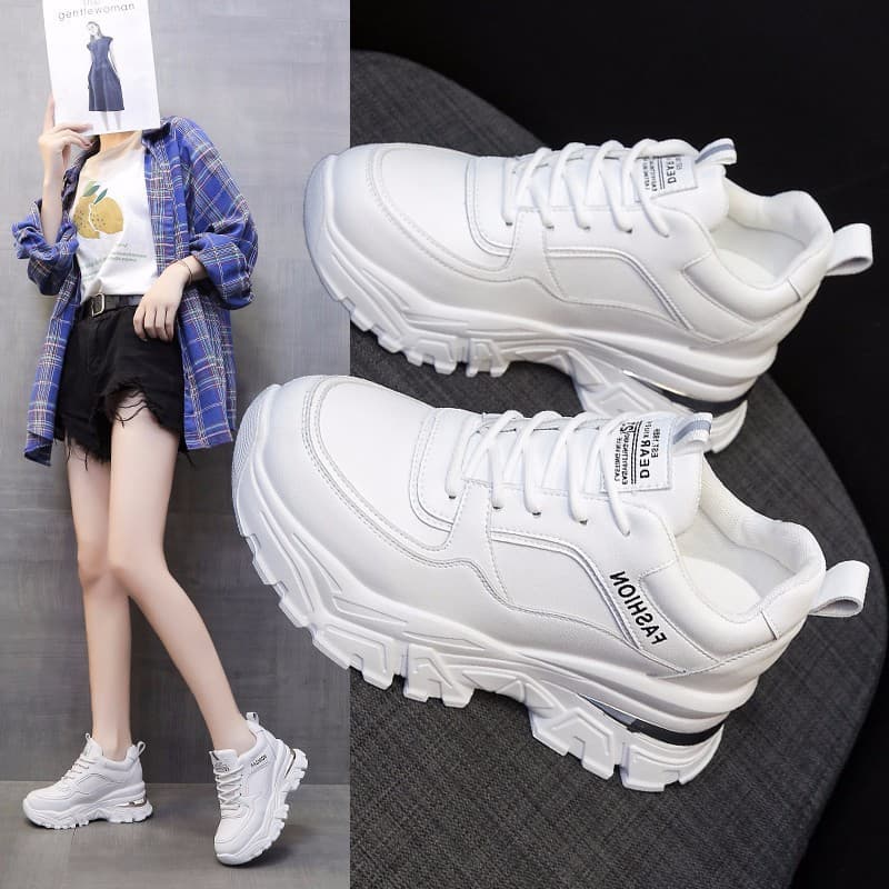 Cross-border Platform Women's Height-Increasing Shoes 2023 Spring/Autumn New Chunky Sole Wedge Sneakers Fashion Casual Shoes