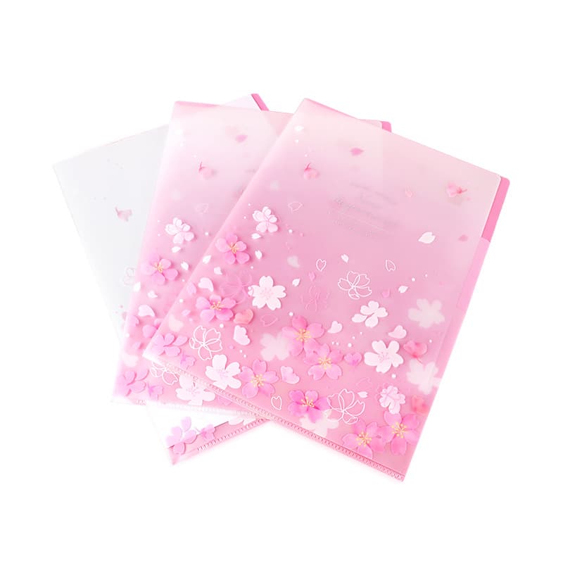 A4 PP Folder Sakura Color Document Folder Transparent Test Paper Folder Thickened 3-Pocket File Bag Archive Folder