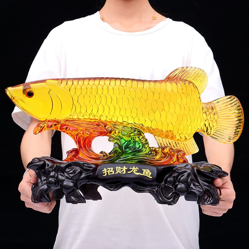 Water Crystal Golden Arowana Craft Ornament, Chinese-style Home Living Room Decor, Wholesale for Opening or Housewarming Gift