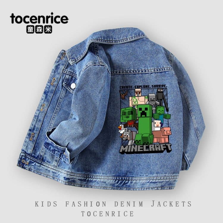 New Cross-Border Boys' Denim Jacket 2024 Fall New Style Casual Jacket for Boys Cool Kids Denim Coat Autumn