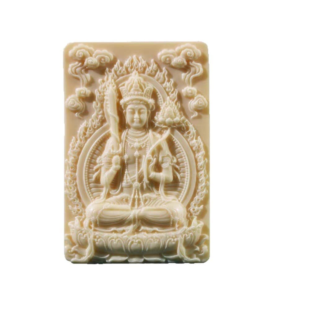 Tagua Nut Carved Eight Guardian Deities Plaque - Mahavairocana & Amitabha Buddha Car Hanging Necklace Pendant Craft