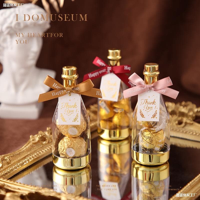 New European style wedding candy box transparent plastic champagne bottle creative wedding small fresh candy box internet celebrity gift box