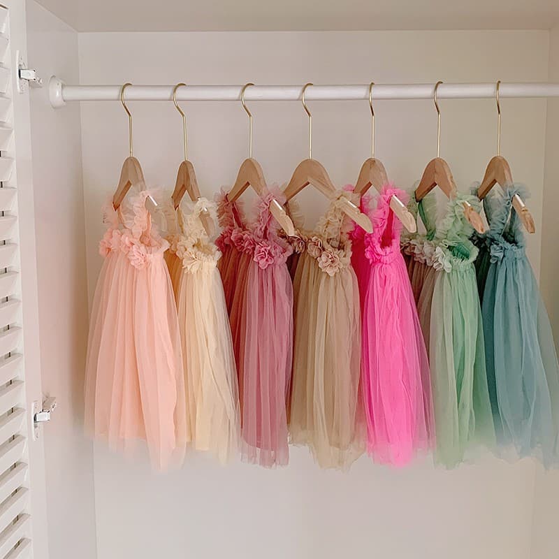 Three-dimensional flower sweet girls mesh skirt 2024 summer suspender beach skirt baby girl princess skirt tutu skirt