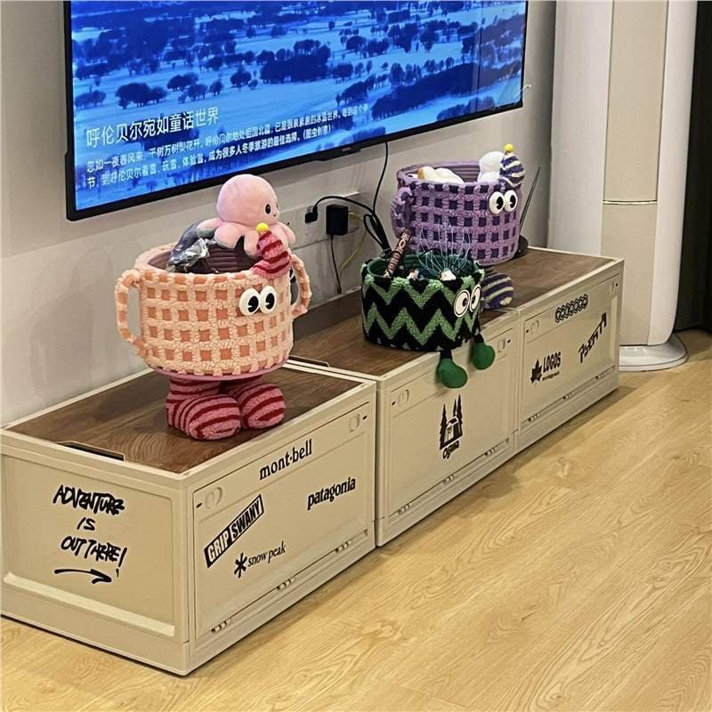 Multi-purpose outdoor camping box, also usable as TV stand, foldable storage organizer for bedroom or bedside.