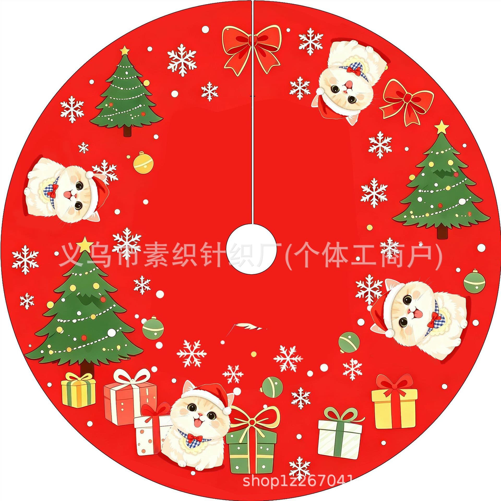 Amazon Hot Selling Red Christmas Printed Tree Skirt Polyester Fabric Christmas Tree Base Gift Decoration In Stock Wholesale