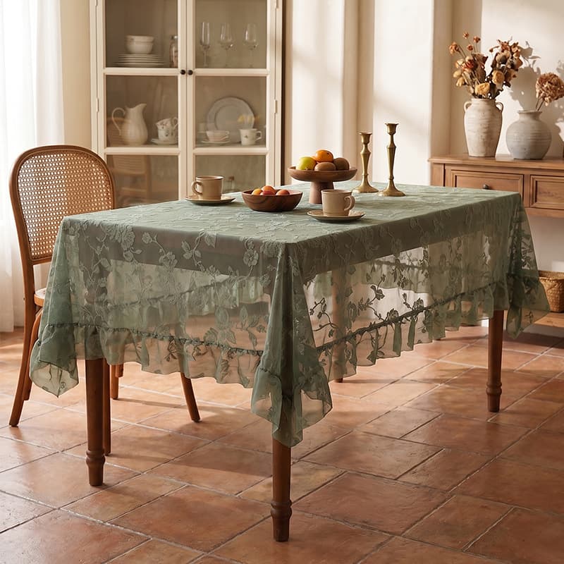 Summer flower vine lace tablecloth restaurant living room table cloth coffee table cloth high-end light luxury solid color tablecloth cross-border
