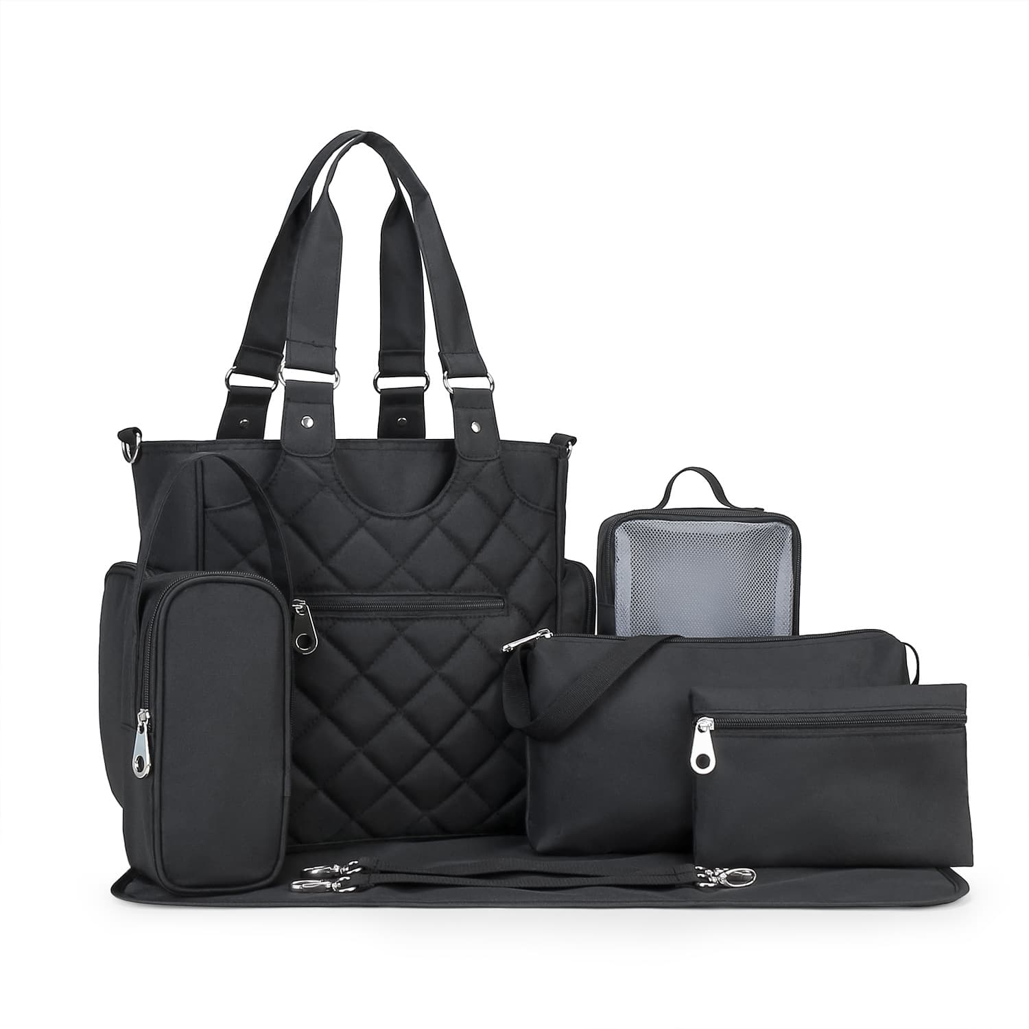 Waterproof 7-Piece Diaper Bag Set, Shoulder & Handbag Mom Bag, Outdoor Stroller Hanging Bag, Bottle Insulated & Diaper Storage Bag