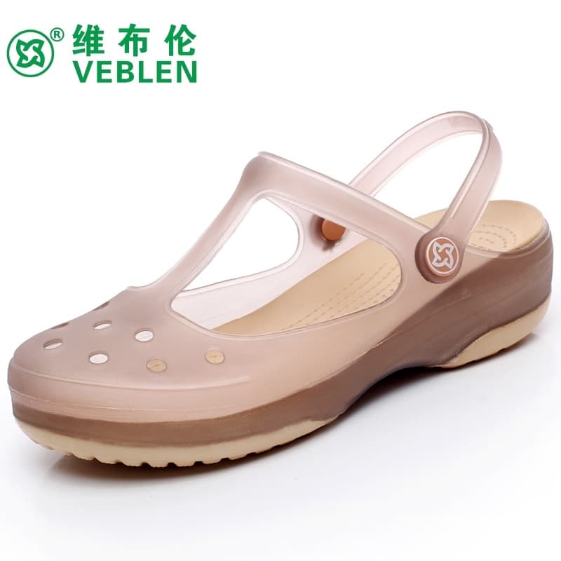 VEBLEN Crocs for Women, Summer Outdoor Slippers, Anti-Slip Soft Sole Beach Jelly Solid Color Closed-Toe Sandals