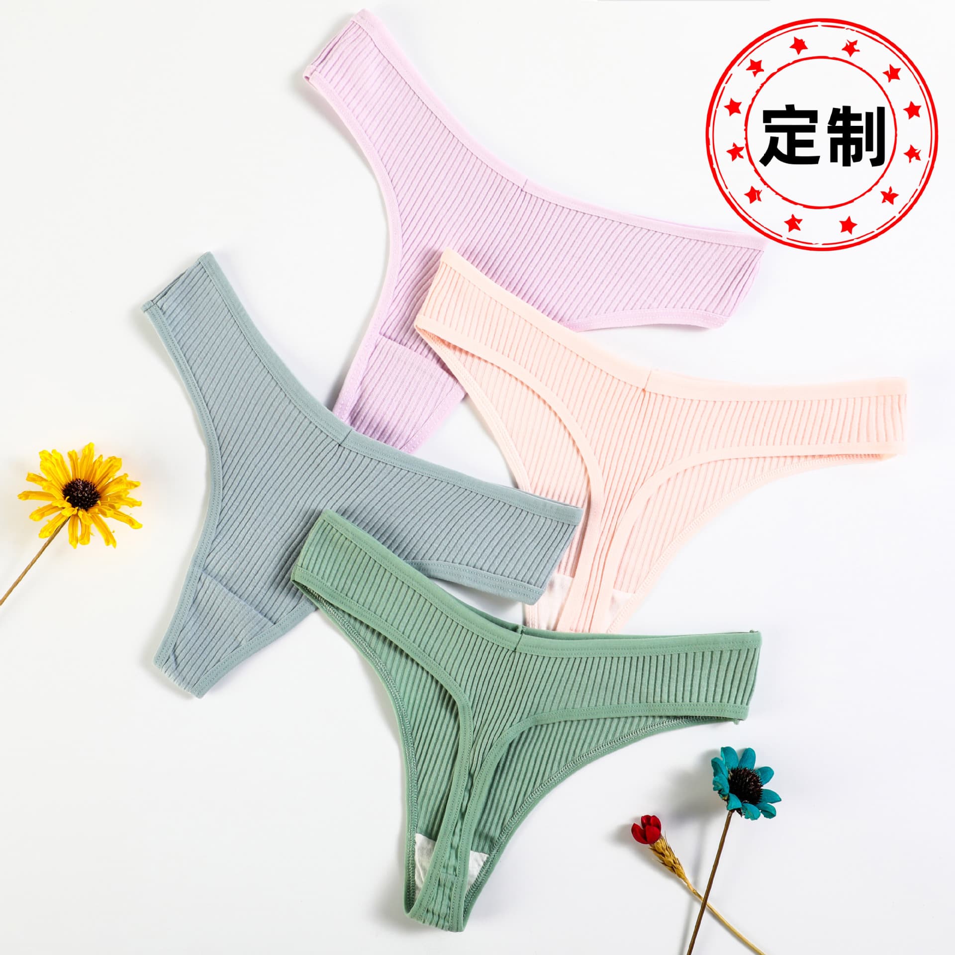 New T-Shaped Underwear Women's Hip Tummy Control Thong Pants Low Waist Breathable Cotton Thong Custom Made
