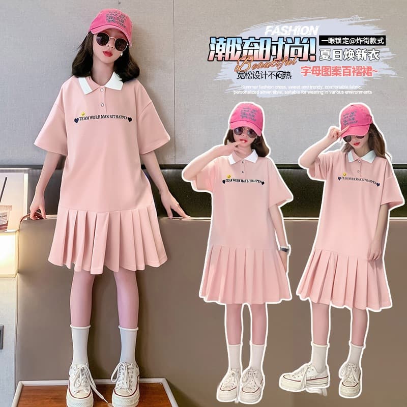 Girls Summer Dress 2026 New Style Middle School Student Sporty Fashionable Big Girl Dress Summer POLO Dress