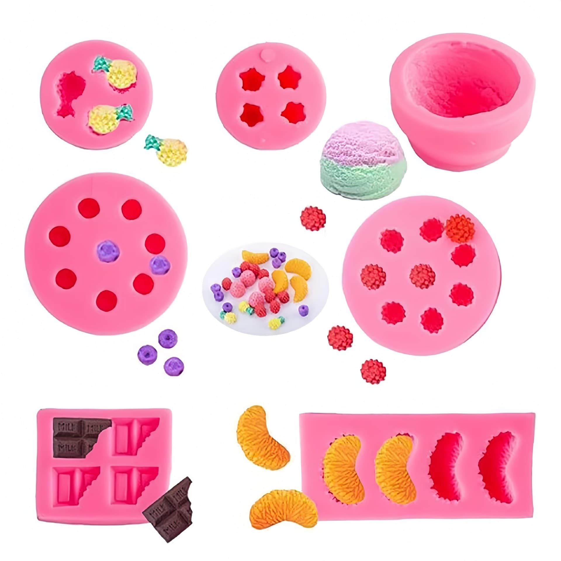 Cross-border Ice Cream Chocolate Pineapple Orange Raspberry Blueberry Shape DIY Cupcake Fondant Silicone Mold