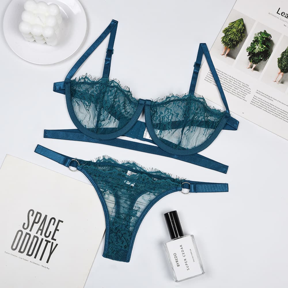 Sexy Lingerie 3-Piece Set with Lace Pattern, Sheer Mesh, Wire Support, Popular 2-Piece Set