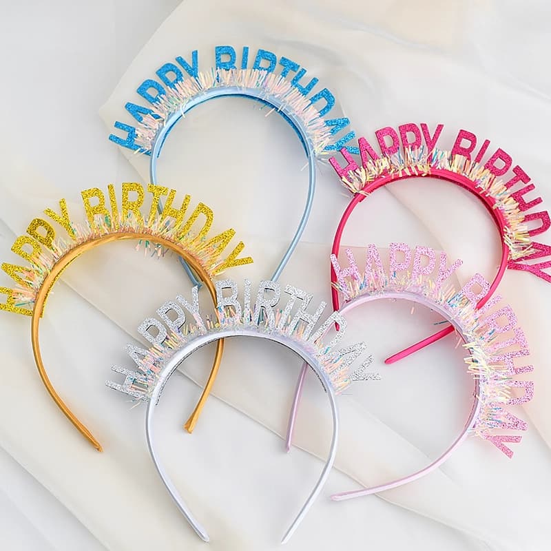 Colorful shiny headband Internet celebrity dress decoration Happybithday children's headband birthday hat birthday party