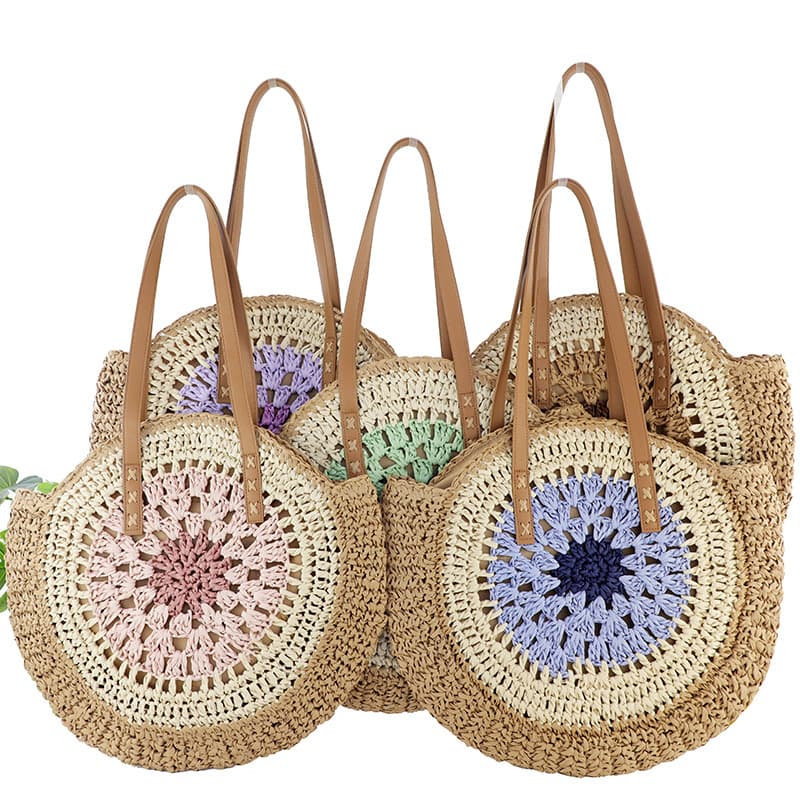 New Paper Rope Crochet Colorful Large Round Straw Beach Bag Casual Shoulder Fashion Woven Bag for Women