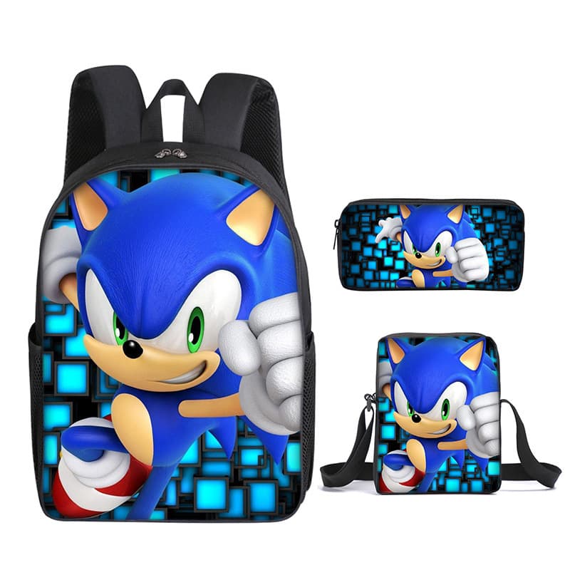 2022 New Sonic Backpack 3-Piece Set for Students Anime Cartoon School Bag