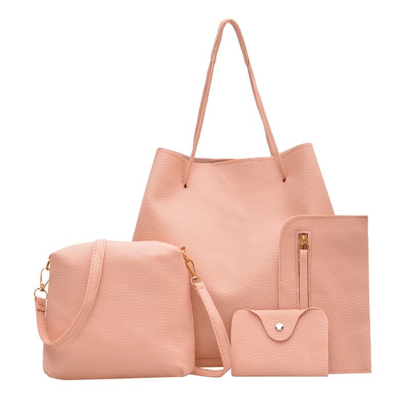 Cross-border Foreign Trade Women's Bag 2025 New Lychee Pattern Four-Piece Set Simple Versatile Shoulder Crossbody Bag Trendy Bucket Bag