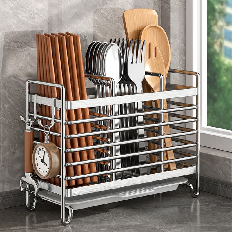 Stainless Steel Chopstick Container, Household Utensil and Knife Storage Box, Wall-mounted Kitchen Spoon Countertop Stand