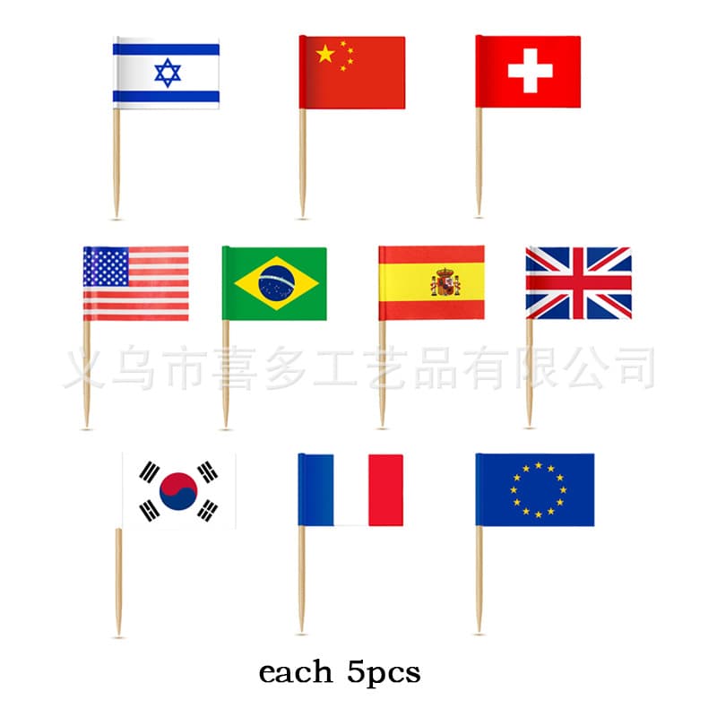 Disposable Multinational Flag Sign Flag Fruit Sign Cocktail Cake Steak Toothpick Food Decoration Sign Bar