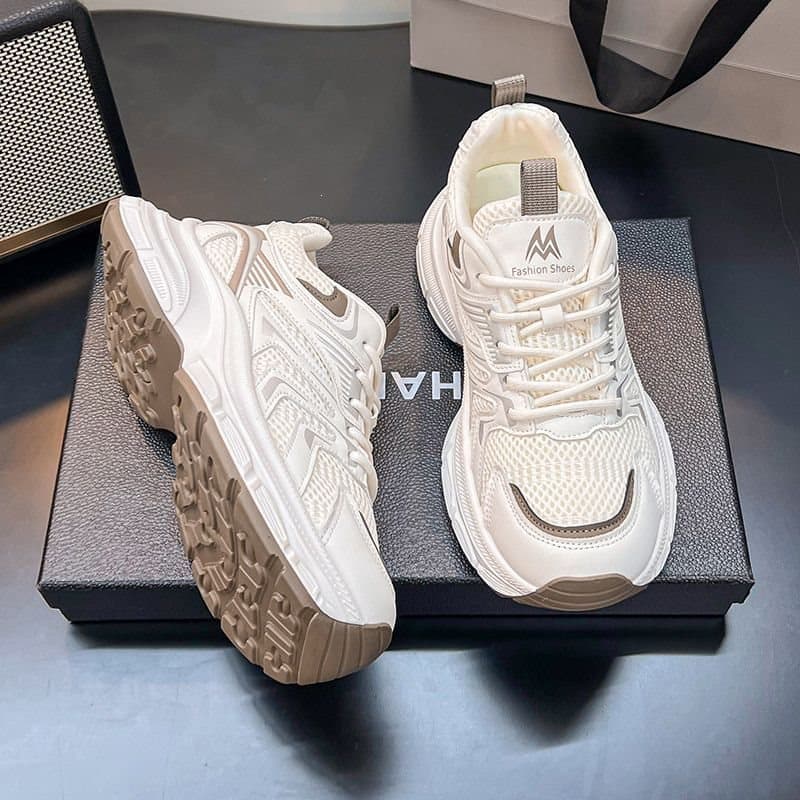 Trendy Dad Sneakers for Women 2025 Summer New Mesh Breathable Versatile White Shoes Thick Sole Heightening Casual Sports Shoes
